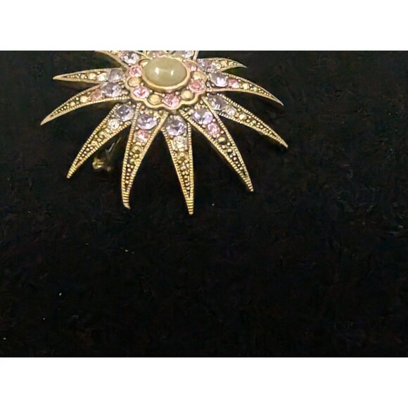 Vintage Monet Gold Tone Atomic Sun Starburst MCM Large Pin Brooch 2" - Picture 7 of 14